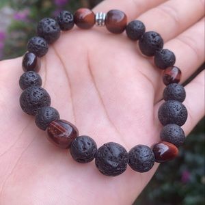 Red tigers eye lava bead bracelet